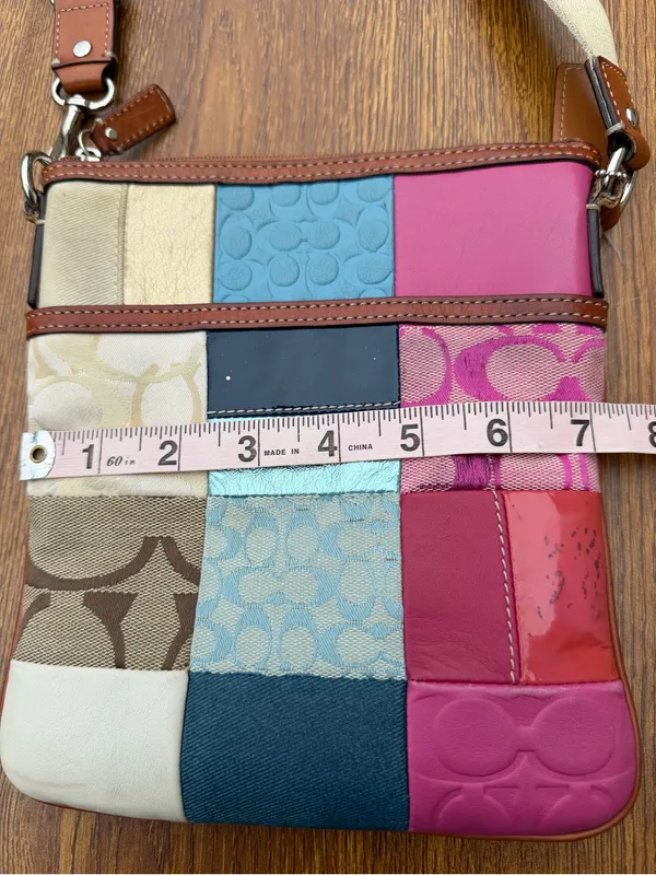 Coach Patchwork Crossbody Bag Multicolor Signature Canvas Leather Pink - Image 3