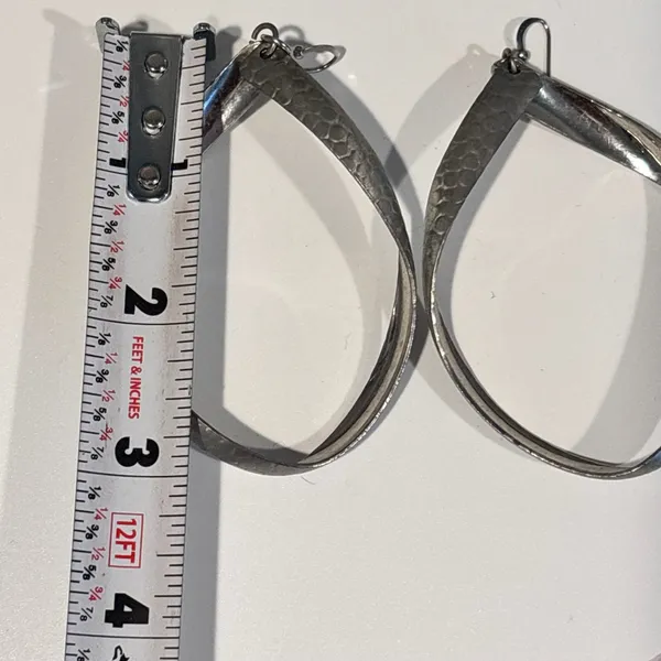Silver Marquise Hammered Twirl Earrings - Image 7