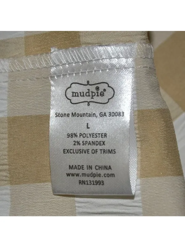 NWT Mud Pie Large Byerly Midi Dress Tan Gingham Plaid Smocked Cottagecore Ruffle - Image 11