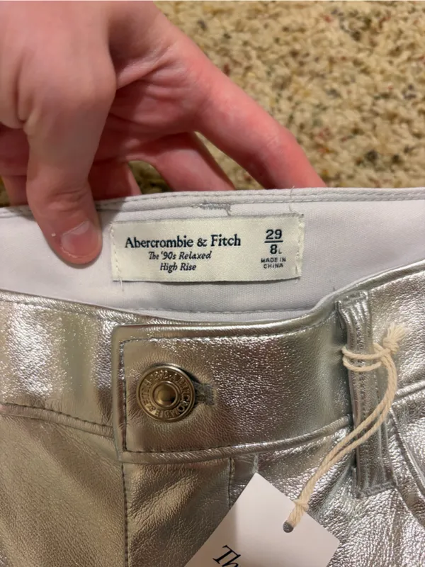 Abercrombie & Fitch LONG The ‘90s Relaxed High Rise Pant Silver Metallic - Image 4
