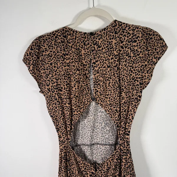 Reformation‎ Lena Leopard Print Open Back Mini Dress Tan Black Slit Womens 2 - Image 8