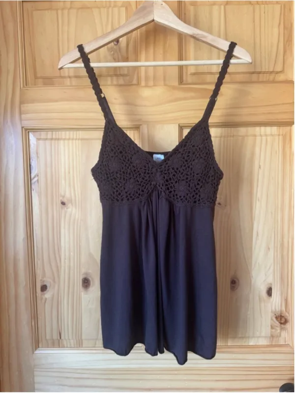 Vintage Crochet Bodice Brown Flowy Boho Cami size medium - Image 2