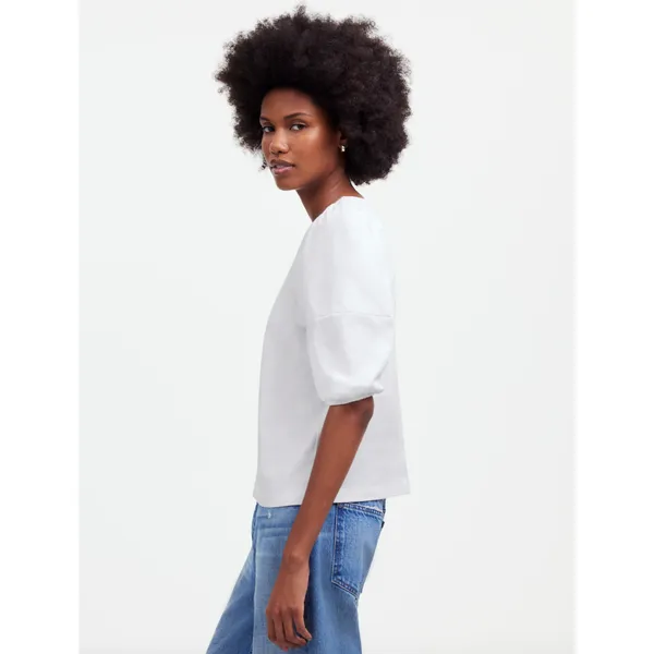 J.Crew Madewell Puff Sleeve Tee Shirt Cotton Top Relaxed Minimalist Eyelet White M NWT - Image 2