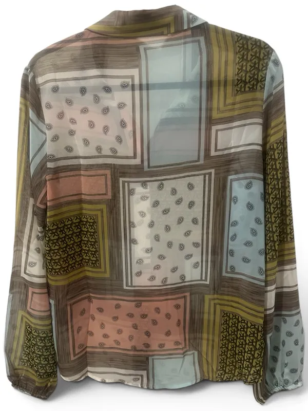 Lg BUCKETLIST Patchwork Print Long Sleeve Blouse in Olive, Pink and Cream - Image 3