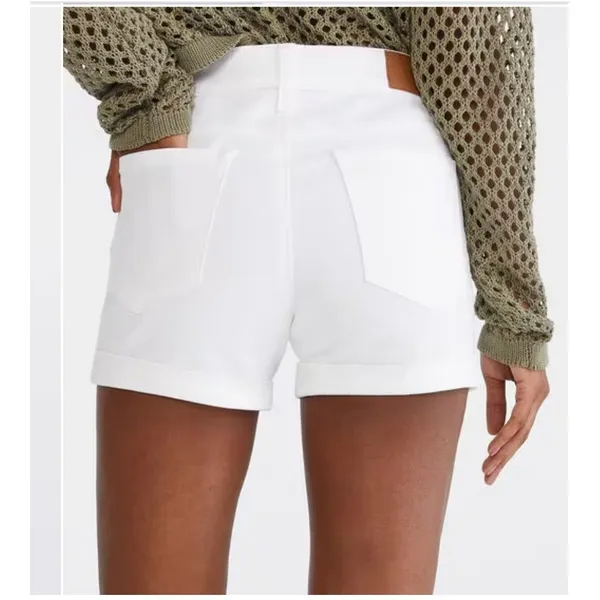 Aeropostale Womens Sz 00 High-Rise Denim Midi Shorts White Stretch Cotton Cuffed - Image 2