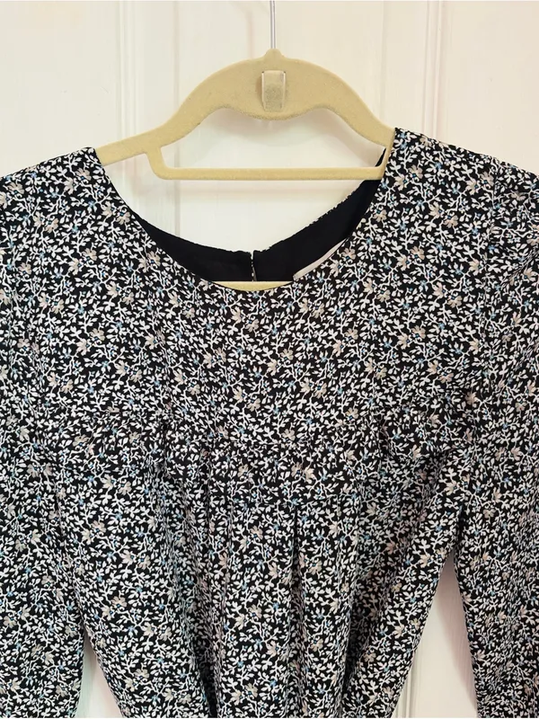 LOFT Ruffle Yolk Neck Tie Waist Long-Sleeve Floral Print Dress - Image 5