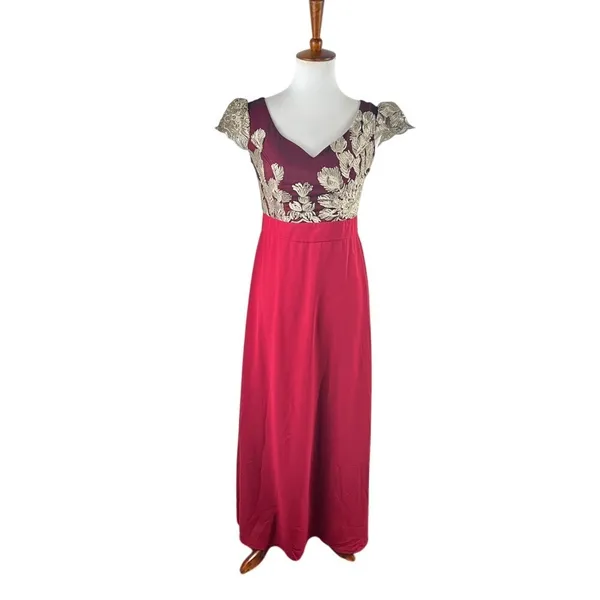 Mango Suit Burgundy Gold Embroidered Evening Gown Fits Medium - Image 2