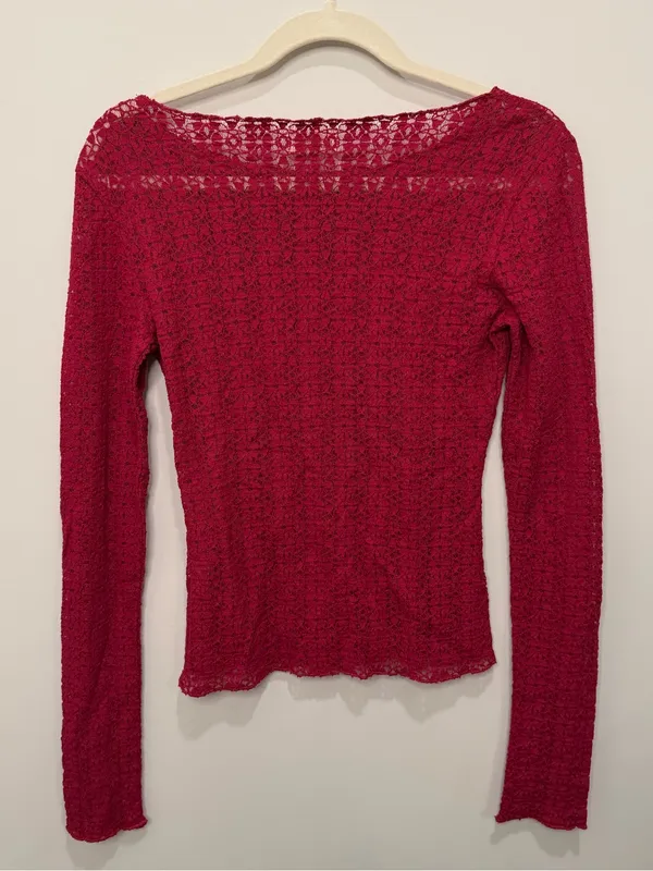 Natural‎ Life Berry Red Lace Long Sleeve Top Size Small - Image 5