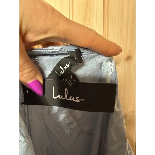 NWT Lulus All About You Slate Blue Floral Jacquard Satin Midi Dress Banquet XL - Image 9