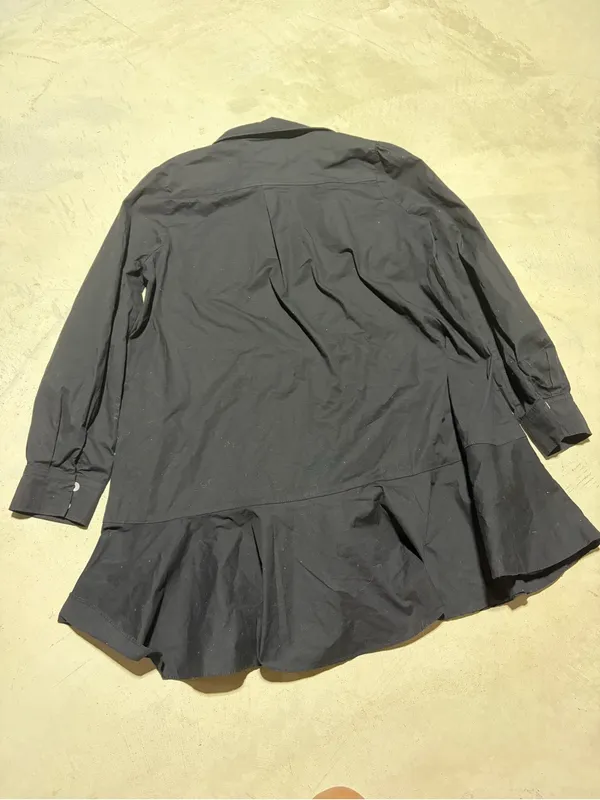 Tuckernuck Black Callahan Long Sleeve Button-Front Ruffle Hem Dress large - Image 8