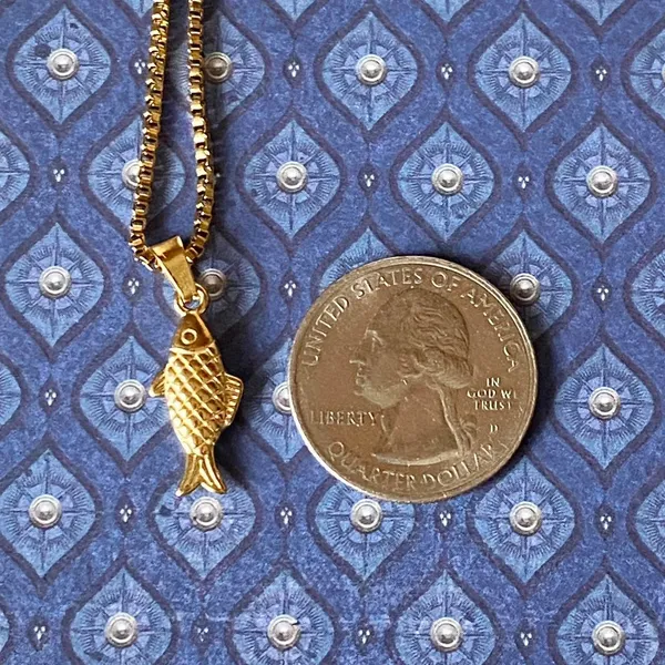 Handmade gold tone fully stainless steel fish boho funky chic simple necklace🌀🐟 - Image 8