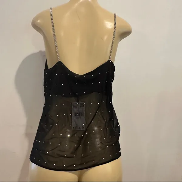 New MNG Chiffon Rhinestone Camisole Top Sz L Black Shirt Limited Edition NWT - Image 11