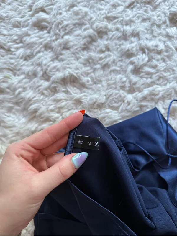 Zaful Satin Slip Mini Dress in Navy - Image 2