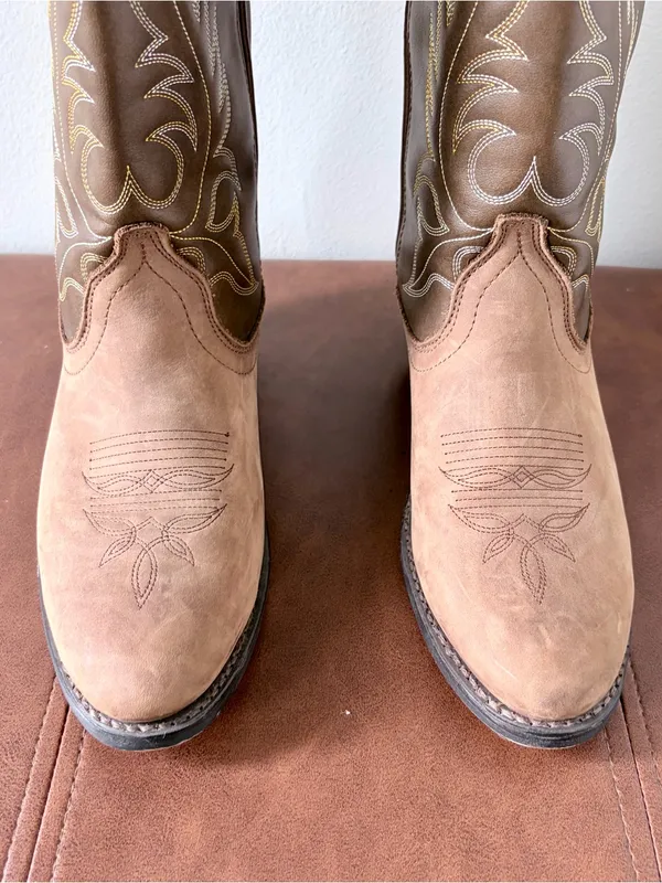 Laredo Two-Tone Brown Suede & Leather Cowboy Boots - Image 3