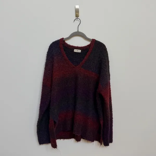 Natural Life XL Oversized Fuzzy V-Neck Sweater Burgundy Purple Wool Blend - Image 2