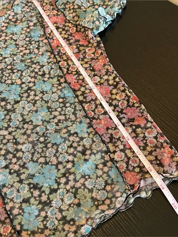 Urban Outfitters Women’s Pink Blue Floral Mesh Festival Top‎ Small - Image 8