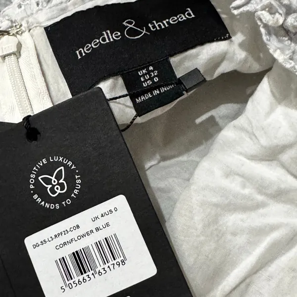 Needle & Thread Blue White Broderie Anglaise Cotton Maxi Dress XS - Image 5
