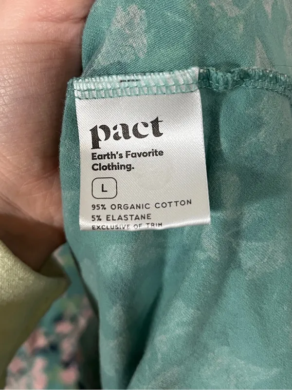 Pact Organic Cotton Fit & Flare A-line Skirt Size Large Green and Pink Pattern - Image 7
