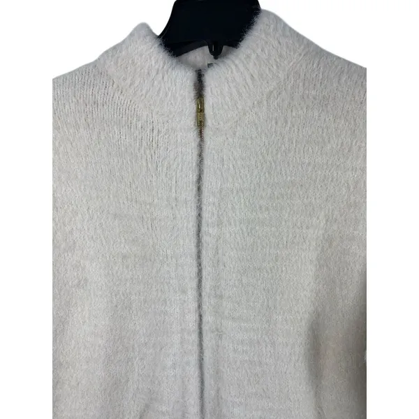 J. Crew Point Sur Heavy Ivory Faux Fur Zip Up Mock Neck Coat S - Image 3