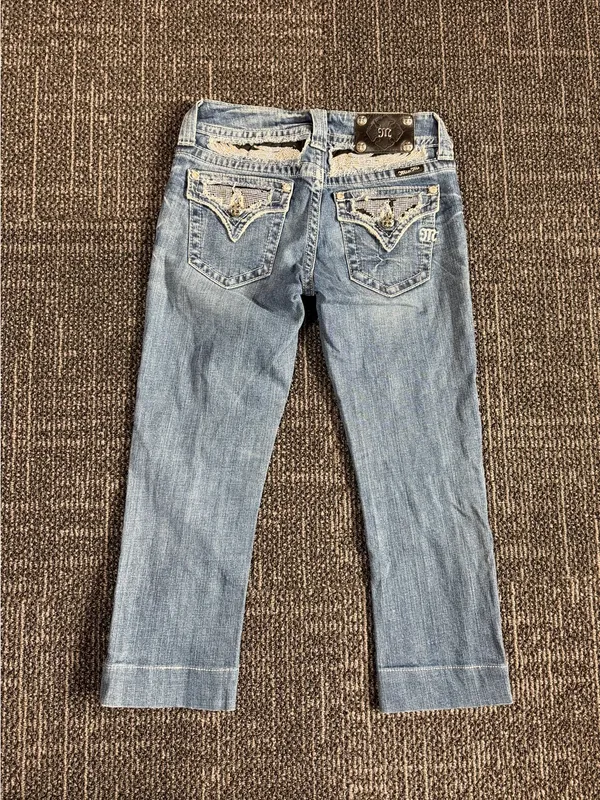 Miss Me Y2K Bootcut Cropped Jeans Women's Size 27 Embellished Rhinestone Studded - Image 5