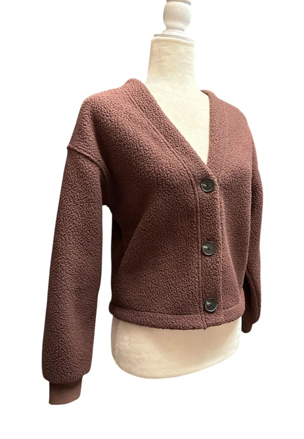 Madewell (Re)sourced Fleece Crop Cardigan Hot Cocoa size XS - Image 3