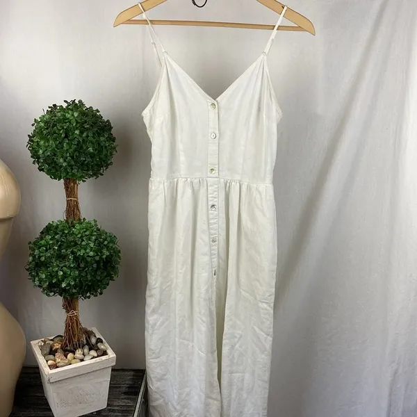 Linen Blend White Sleeveless Button Front Midi Dress From A New Day S - Image 4