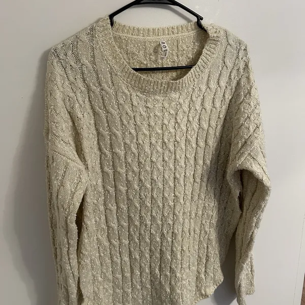 POL Women's Size Medium Sweater‎ Pullover Cable Knit Oversized Loose Fit Cream - Image 3