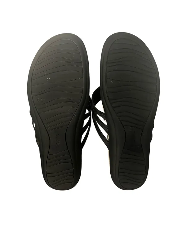 Vionic Alta Toe Post Sandals Black Leather Cream Thong Comfort Shoes 8.5M - Image 9