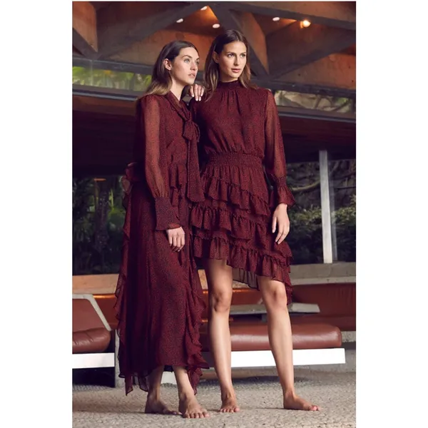 Misa Los Angeles Savanna Asymmetrical Ruffle Mini Dress Red Banana Leaf Small - Image 3