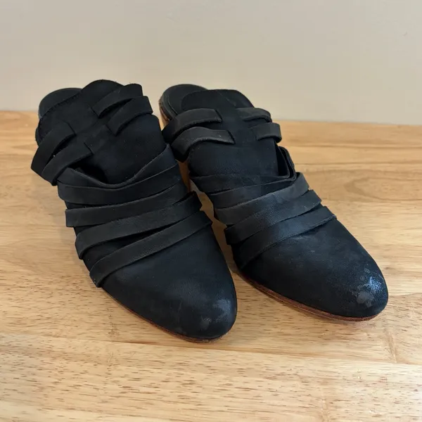 Free People Byron Black Leather Ladies Mules Strap Heel Shoes Size 38 7.5 Brown - Image 7