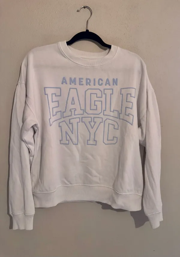 American Eagle Size S Women's White Funday NYC Graphic Crew Neck Sweatshirt - Image 2