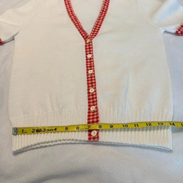 Vintage 60s 70s Arnold Palmer White Cardigan Sweater w/ Red Gingham Trim preppy - Image 8