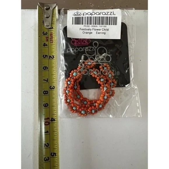 Paparazzi Festively Flower Child Orange Beaded Daisy Hoop Earrings NWT - Image 3