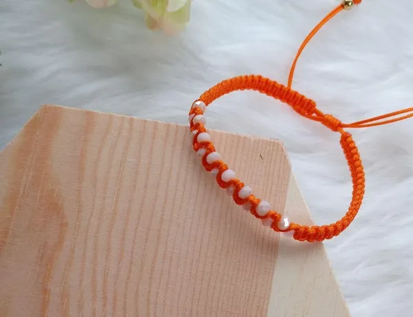 Hand Made Adjustable Bracelet Orange - Image 5