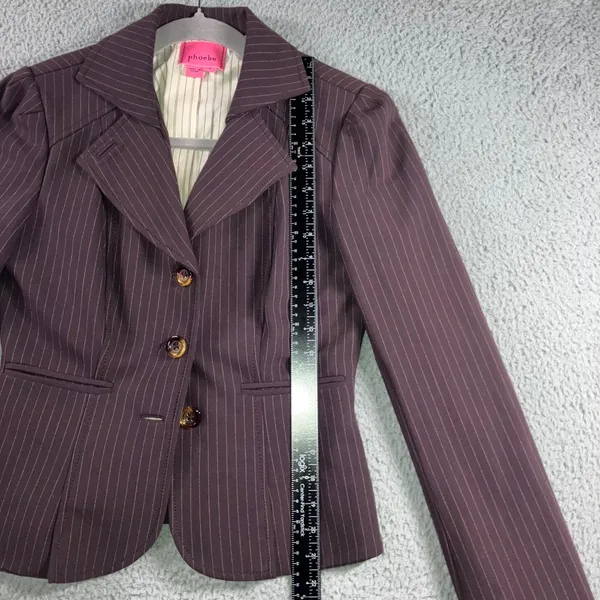 Phoebe Pinstripe Blazer Jacket Women 4 Three Button‎ Fitted Career Academia - Image 3