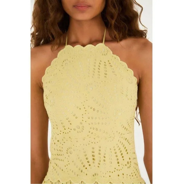 NWOT Farm Rio Embroidered Eyelet A-Line Asymmetry Beads Midi Dress Size L Cotton - Image 3