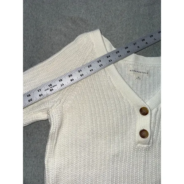 Aeropostale Long Sleeve Cropped Knit Sweater V Neck‎ Tan Womens Sz Xs - Image 8