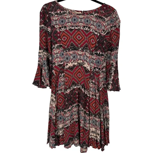 Anthropologie‎ Holding Horses Boho Print Bell Sleeve Mini Dress Size XS Western - Image 3