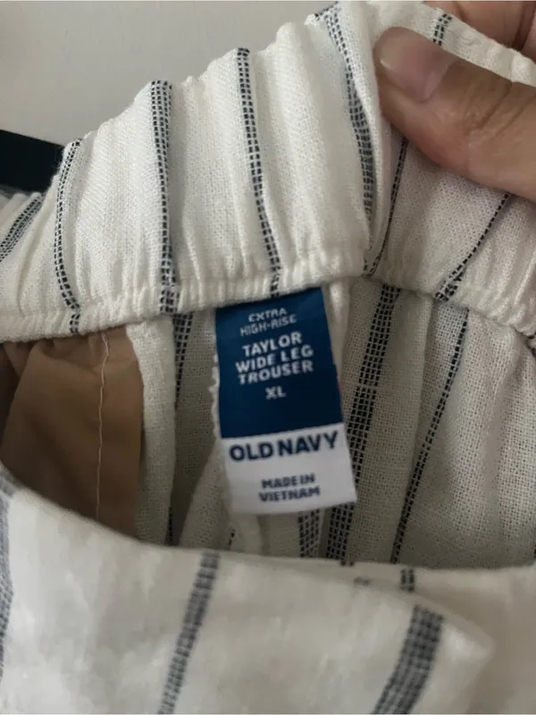 Old Navy White Gray Pinstripe Taylor Wide Leg Trouser Pants XL Linen Coastal - Image 4