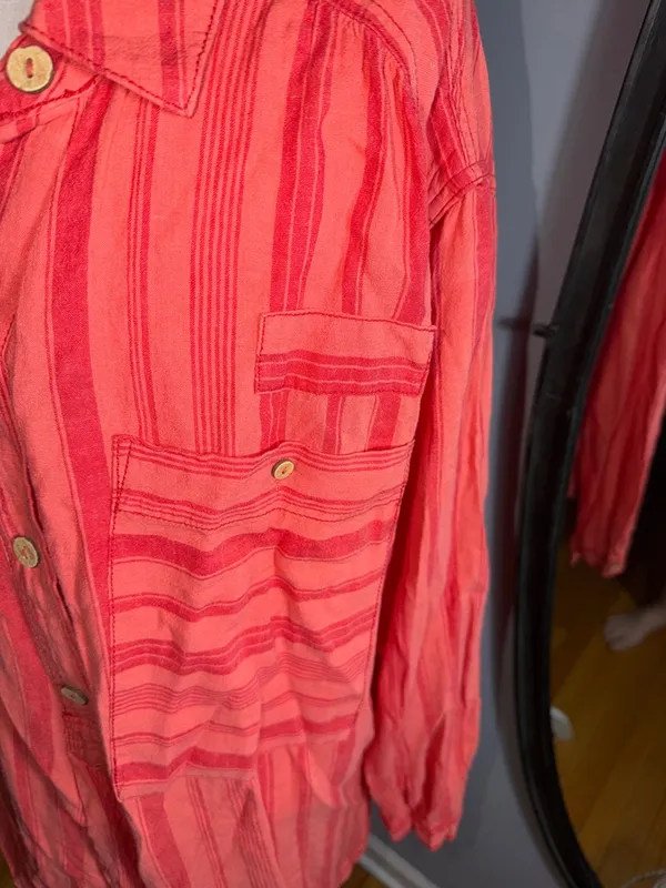 We The Free Coral Stripe Button-Front Tunic - Image 4