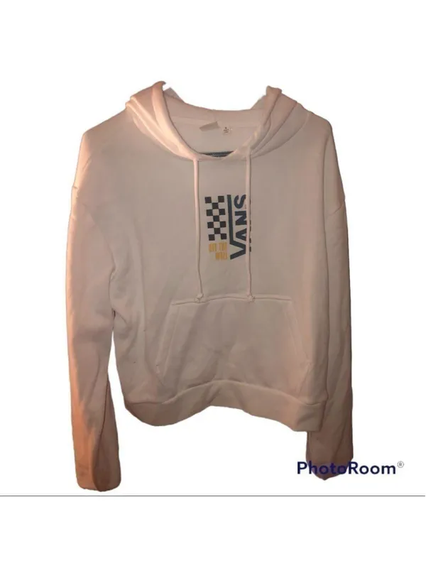 Vans “Off the Wall” White With Black Checkerboard Accent Fleece Lined Hoodie - Image 2