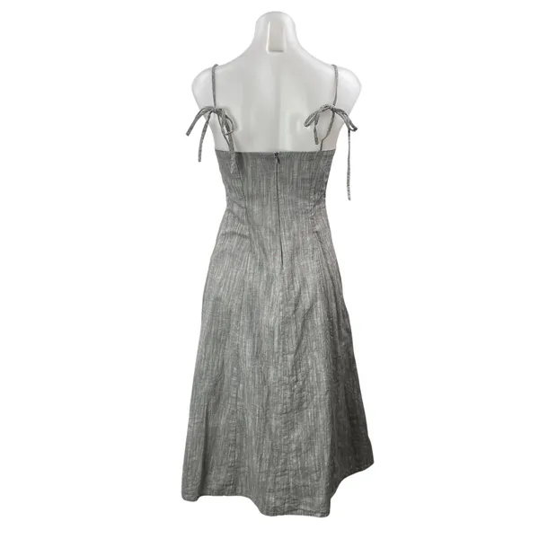 A Dong Silk Gray Sleeveless Tie Cami Square Neck A Line Fit & Flare Midi Dress S - Image 3