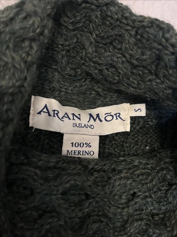 Aran Mor Merino Wool Cableknit Cowl Neck Sweater Dark Green - Image 5