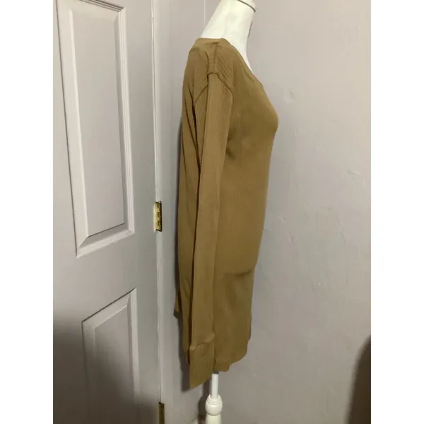 Free People Beach Walk About Stretch Mini Dress Long Sleeve Ribbed Mustard S - Image 2