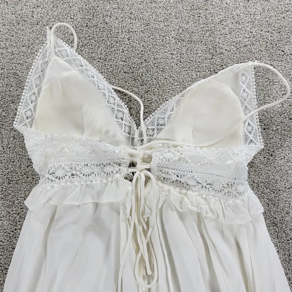 Hello Molly Crochet Lace Dress Womens 4 White Tie Back Summer Beach Vacay Boho - Image 11