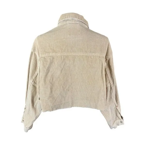BDG Beige Corduroy‎ Cropped Jacket Small Button Front Long Sleeve Raw Hem - Image 4