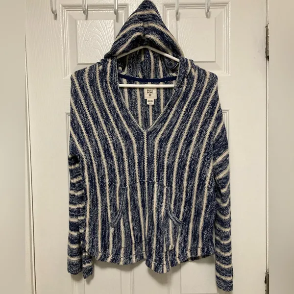 *Billabong Navy & Cream V Neck Knit Hoodie Sweater #U - Image 4