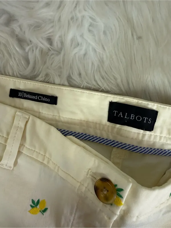 Talbots Relaxed Chino Pants Size 10 Yellow Lemon Embroidered Stretch Cotton - Image 7