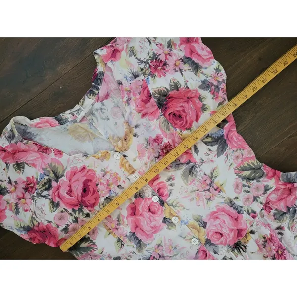 Vintage STARINA Floral Cottage Core Dress SZ M Pink Rose Button Front & Pockets - Image 8