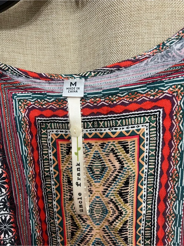 Uncle Frank by Anthropologie Geometric Embroidered dress with Red&Teal Accentst - Image 3